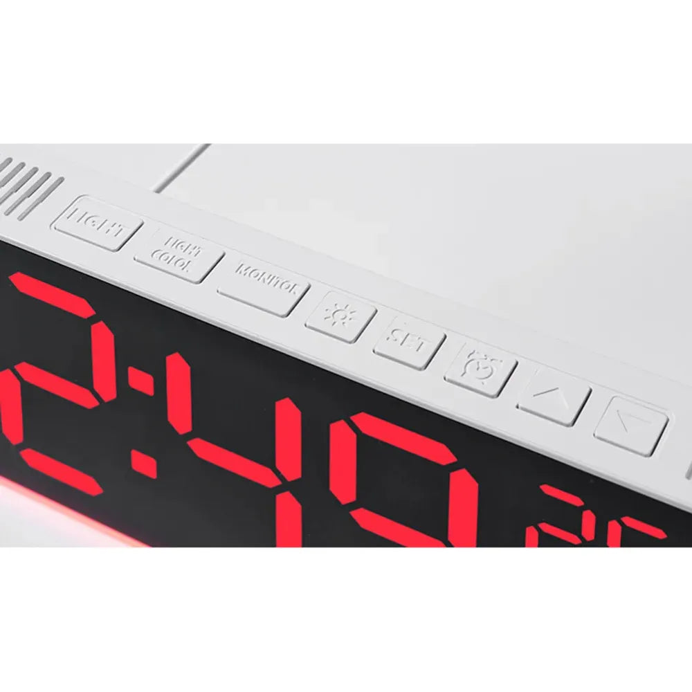 RGB LED Digital Wall Clock – Multifunction Display with Date, Temperature, Chronograph, Dual Alarms & Adjustable Brightness (28×9×3 cm, ABS Body)