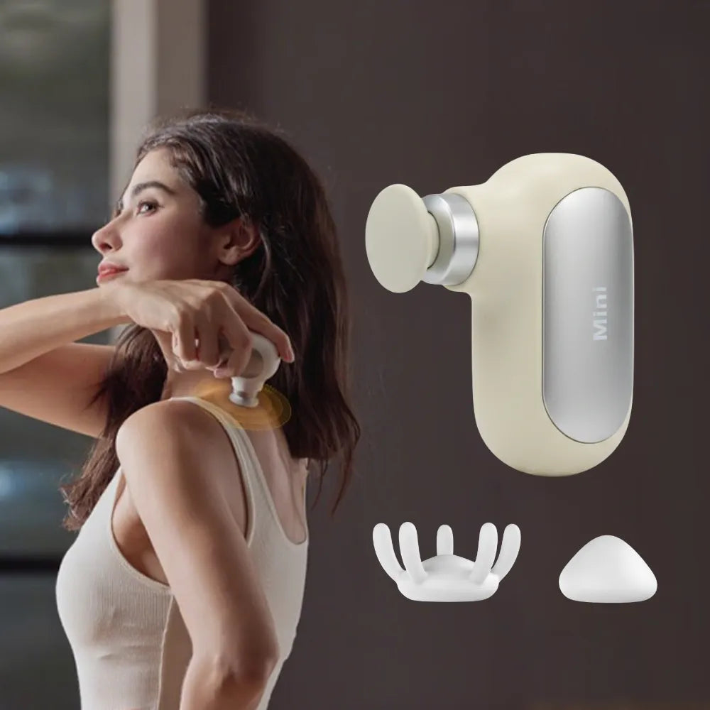 Mini Portable Massage Gun – Quiet Deep Tissue Muscle Relaxer with 3 Interchangeable Heads & Compact Travel Design
