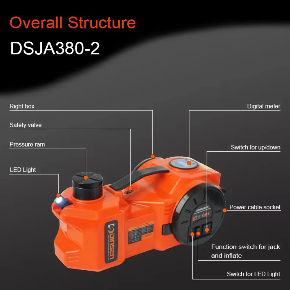 3-Ton Electric Hydraulic Car Jack – Heavy Duty Vehicle Lift for Roadside Repair & Tire Changes, 12V DC Powered Auto Jack