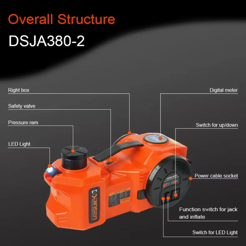 3-Ton Electric Hydraulic Car Jack – Heavy Duty Vehicle Lift for Roadside Repair & Tire Changes, 12V DC Powered Auto Jack