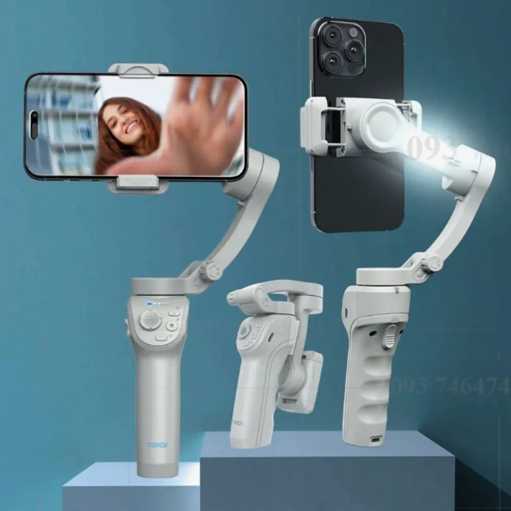 TOKQI M01 3-Axis Handheld Gimbal Stabilizer – Anti-Shake, Face Tracking, Adjustable Fill Light & App Control for Live Streaming & Video Recording