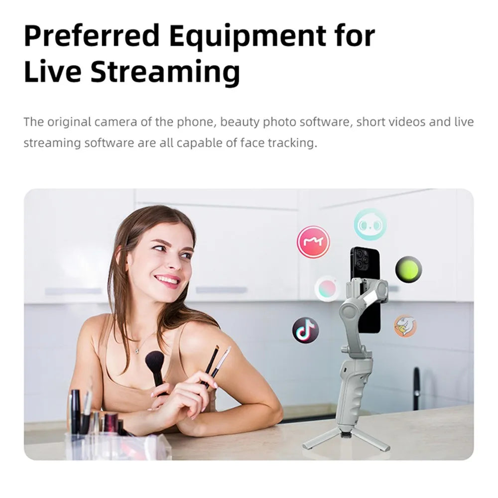TOKQI M01 3-Axis Handheld Gimbal Stabilizer – Anti-Shake, Face Tracking, Adjustable Fill Light & App Control for Live Streaming & Video Recording