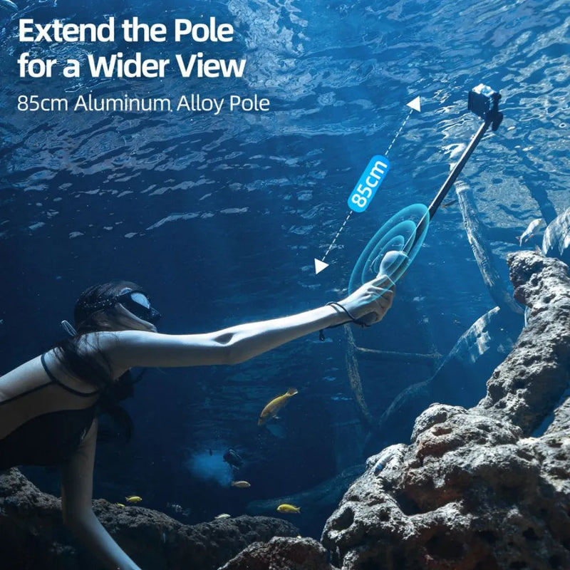 TELESIN Underwater Bluetooth Selfie Stick – 85cm Extendable IPX68 Waterproof Pole with Remote Control for GoPro HERO 8–13