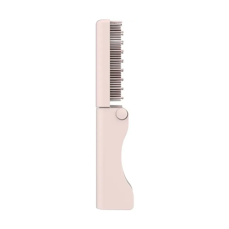 Porodo Mini Foldable Straightening Brush, Cordless Hair Styler, USB-C Fast Charging, 3 Heat Settings, Ceramic Heated Bristles, Travel-Friendly Design – Pink