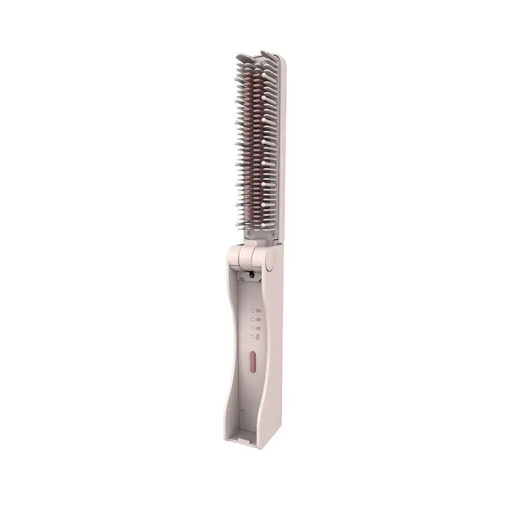 Porodo Mini Foldable Straightening Brush, Cordless Hair Styler, USB-C Fast Charging, 3 Heat Settings, Ceramic Heated Bristles, Travel-Friendly Design – Pink