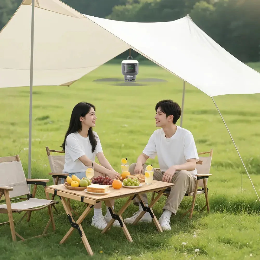 Porodo Lifestyle Rechargeable Camping Ceiling Fan, 12,000mAh Battery, 4 Speeds, LED Night Light, Remote Control, Type-C Charging – Gray