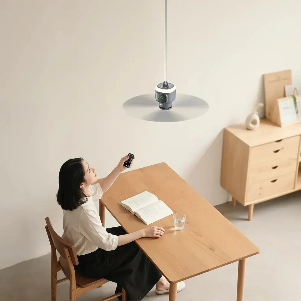 Porodo Lifestyle Rechargeable Camping Ceiling Fan, 12,000mAh Battery, 4 Speeds, LED Night Light, Remote Control, Type-C Charging – Gray