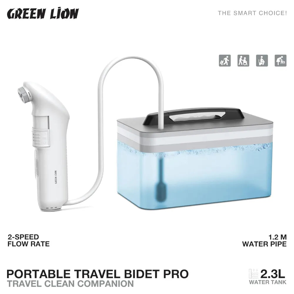 Green Lion Compact Converging Bidet Pro, Portable Rechargeable Personal Water Sprayer, Adjustable Spray Modes, 2-Speed Flow, 2.3L Water Tank