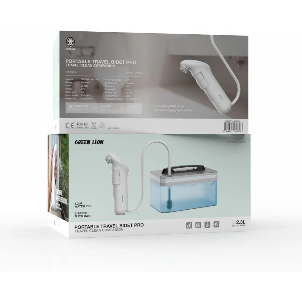 Green Lion Compact Converging Bidet Pro, Portable Rechargeable Personal Water Sprayer, Adjustable Spray Modes, 2-Speed Flow, 2.3L Water Tank