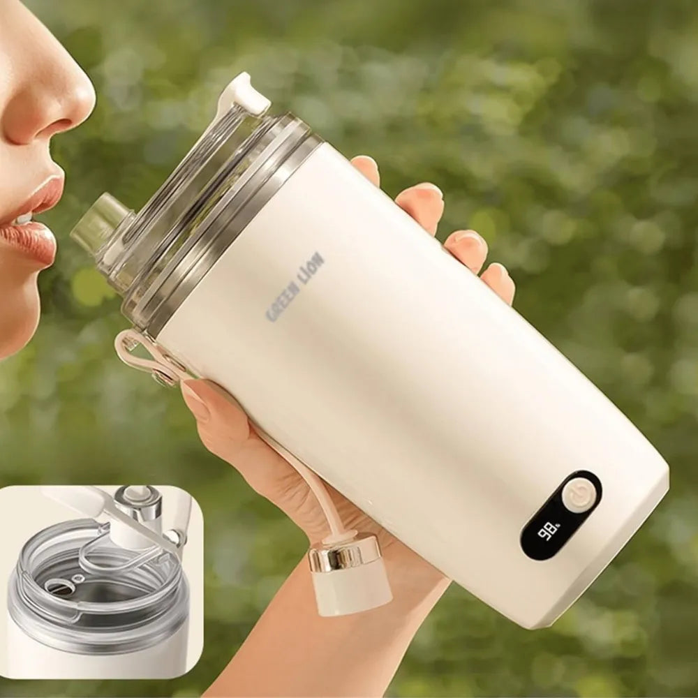 Green Lion Self-Stirring Coffee Mug – 350mL, Magnetic High-Speed Mixing, Built-In Warmer, Digital Display, Auto 30s Shut-Off, Rechargeable & Portable