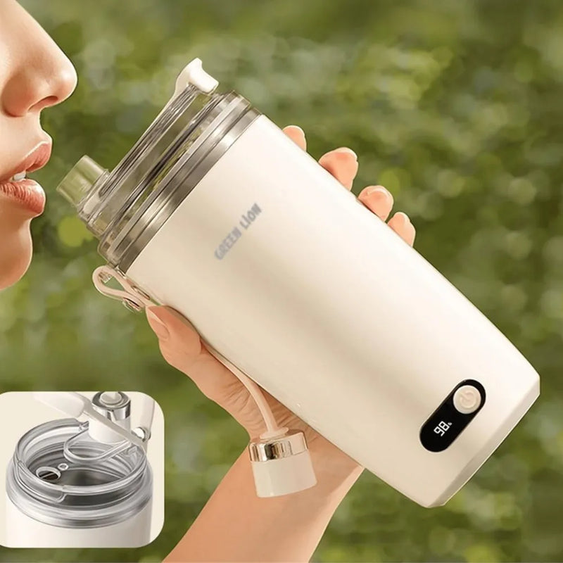 Green Lion Self-Stirring Coffee Mug – 350mL, Magnetic High-Speed Mixing, Built-In Warmer, Digital Display, Auto 30s Shut-Off, Rechargeable & Portable
