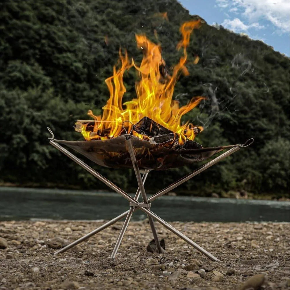 Green Lion Portable Bonfire Stand – Stainless Steel Mesh, Heavy Load Support, Tool-Free Setup, Outdoor Fire Pit Stand