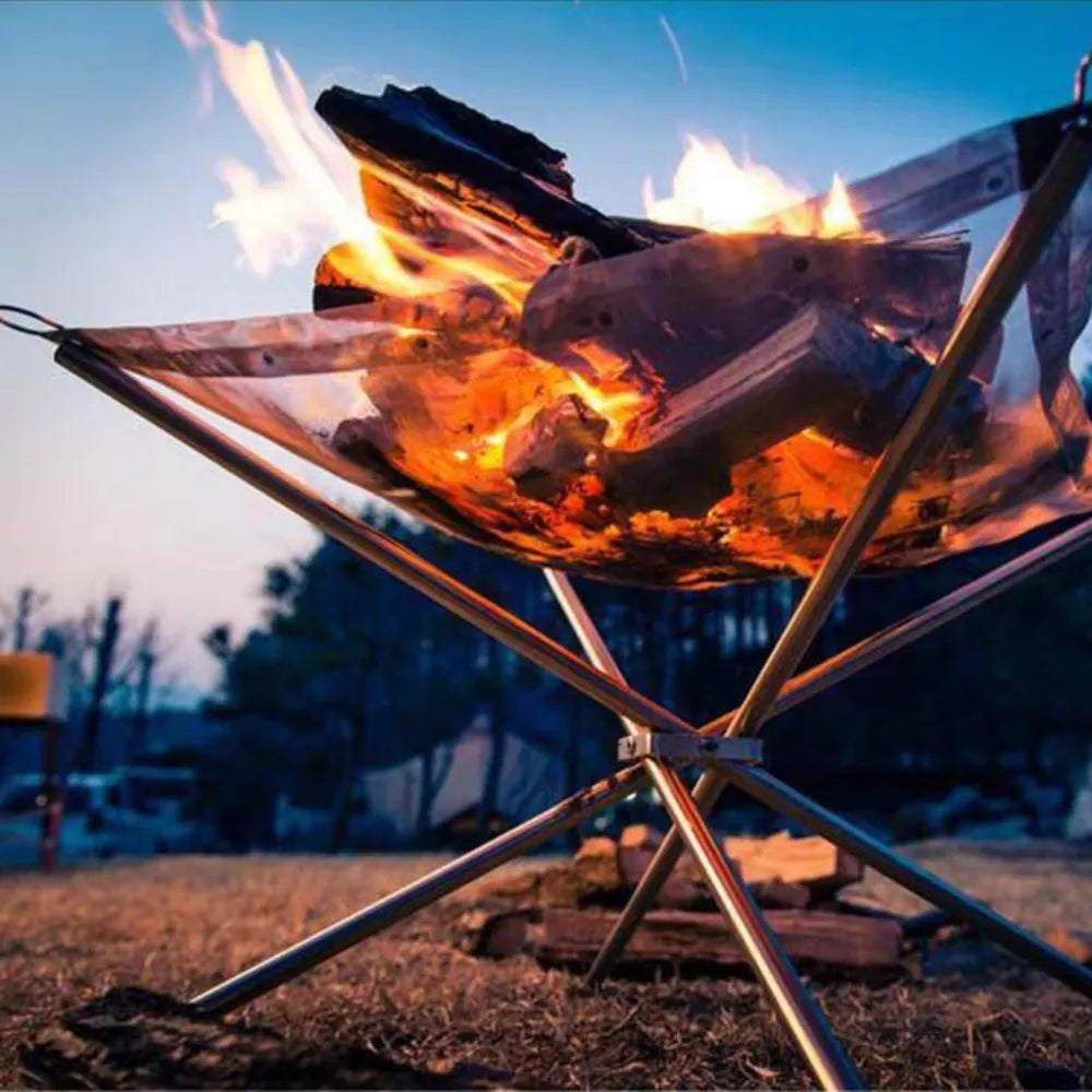Green Lion Portable Bonfire Stand – Stainless Steel Mesh, Heavy Load Support, Tool-Free Setup, Outdoor Fire Pit Stand