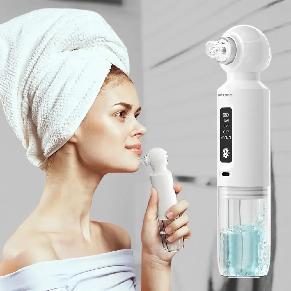 Porodo Lifestyle Deep Facial Blackhead Remover, Microbubble Water Spray, 3 Suction Levels, 6 Heat Settings, Rechargeable - White
