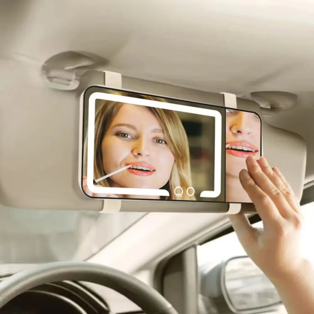 Porodo Lifestyle LED Lighted Car Makeup Mirror, Adjustable Brightness, 3 Lighting Modes, 600mAh Rechargeable Battery