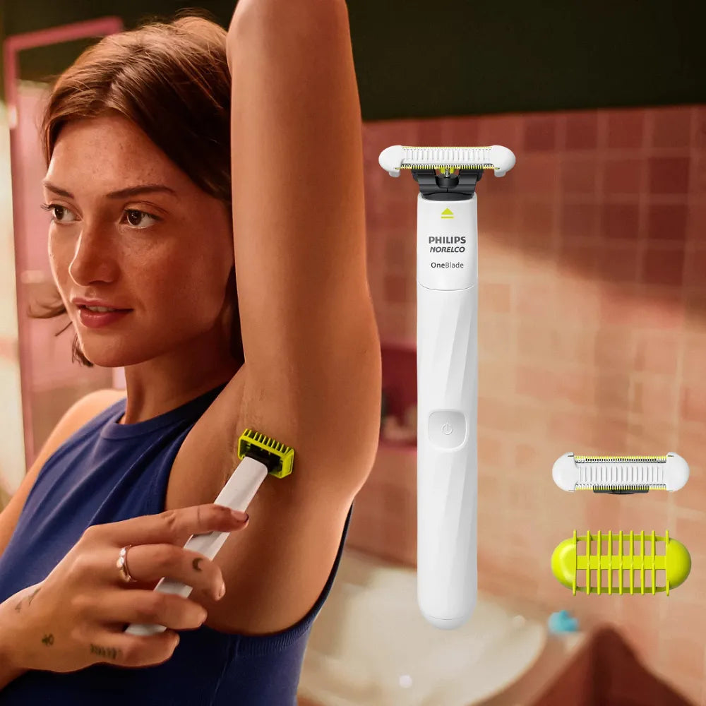 Philips Norelco OneBlade Intimate Trimmer – Rechargeable Electric Groomer with Skin Protect Blade, Extra Blade & 3mm Body Comb, Waterproof – White