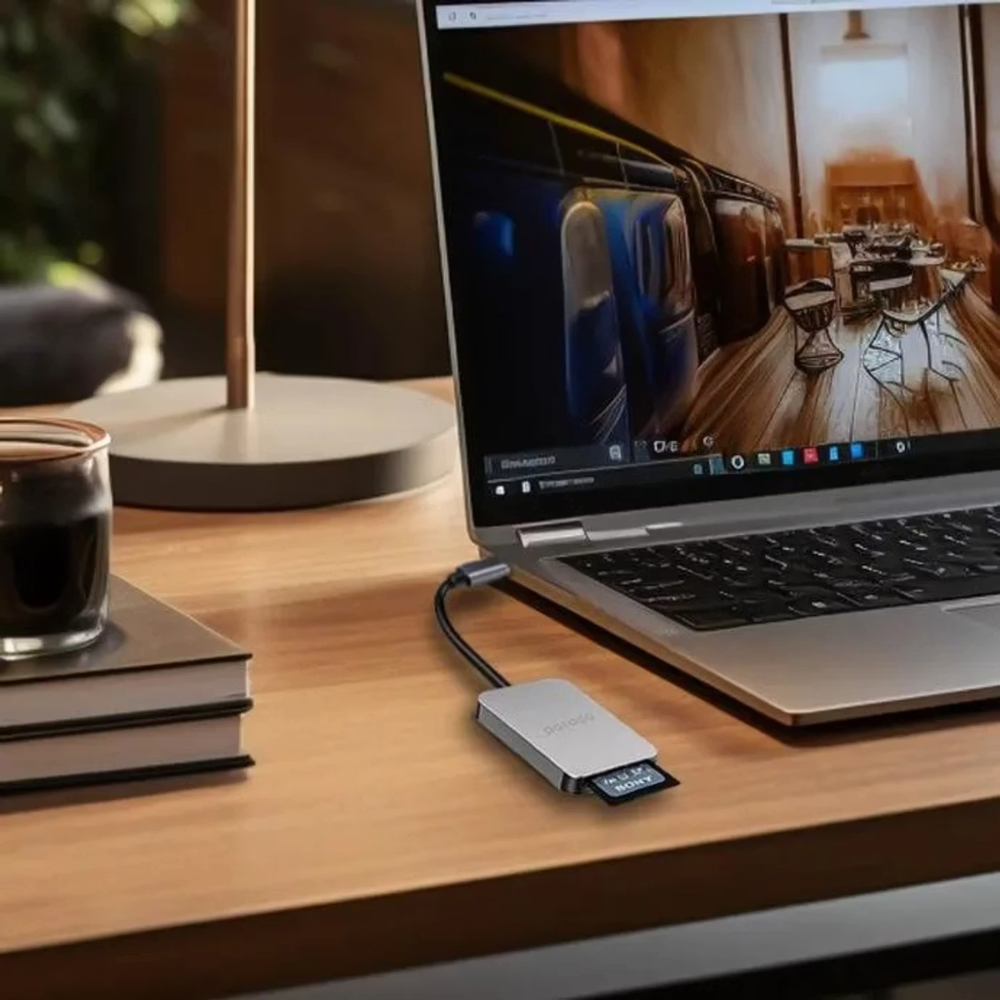 Porodo 2-in-1 USB-C Card Reader, SD V4.0 & Micro SD V3.0, 5Gbps High-Speed Data Transfer, Universal Compatibility, Ultra-Portable – Gray