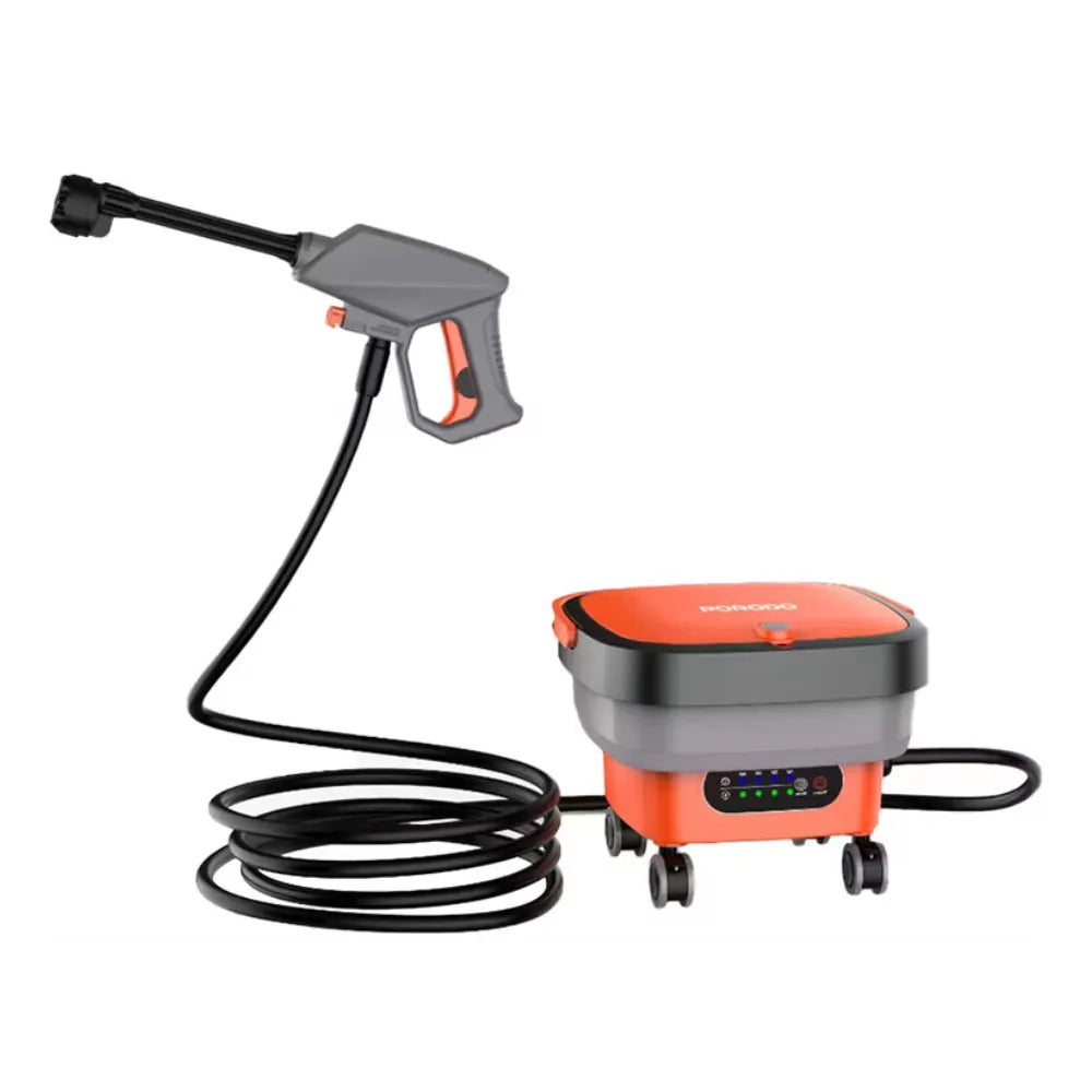 Porodo Aquaspray Multifunctional Pressure Washer 260W with Foam Dispenser, 15L Water Tank, 3m Water Pipe, 3000mAh Battery – Orange