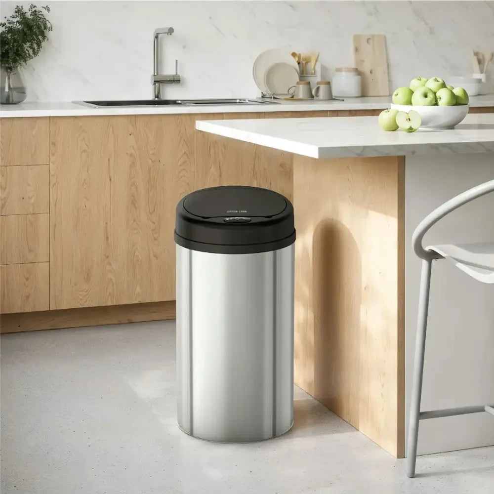 Green Lion Smart Trash Can 15L Stainless Steel with Infrared Sensor, Touch Control, IPX5 Waterproof, Dual Power Support – Silver