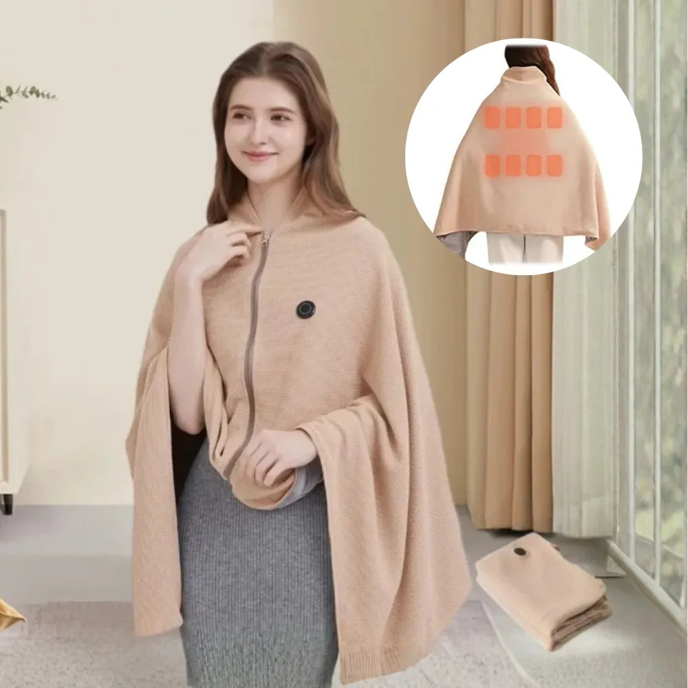 Wearable Electric Heated Blanket USB Powered with 3 Temperature Levels, Soft Flannel Material, Portable Warmer Shawl