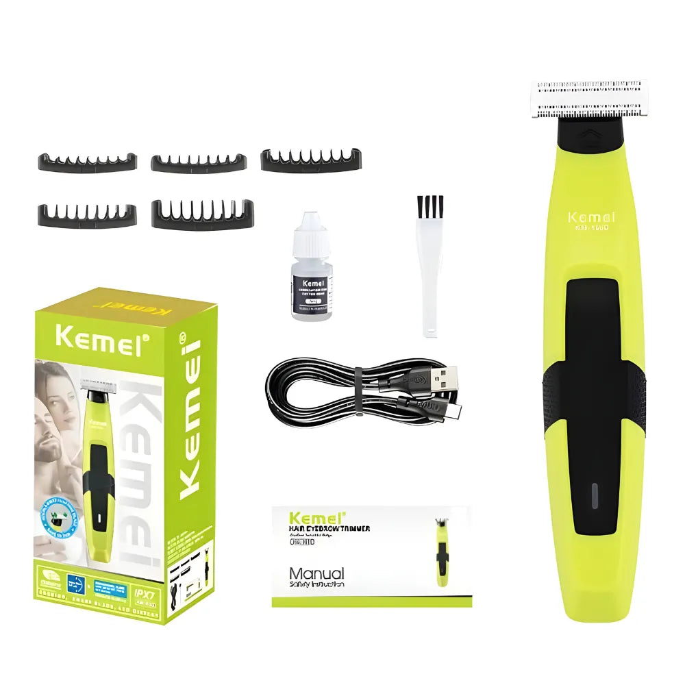 Kemei KM-1902 Cordless Electric Body Shaver with 90 Minutes Battery Life, Type-C Charging, 5 Comb Attachments, IPX7 Waterproof – Green