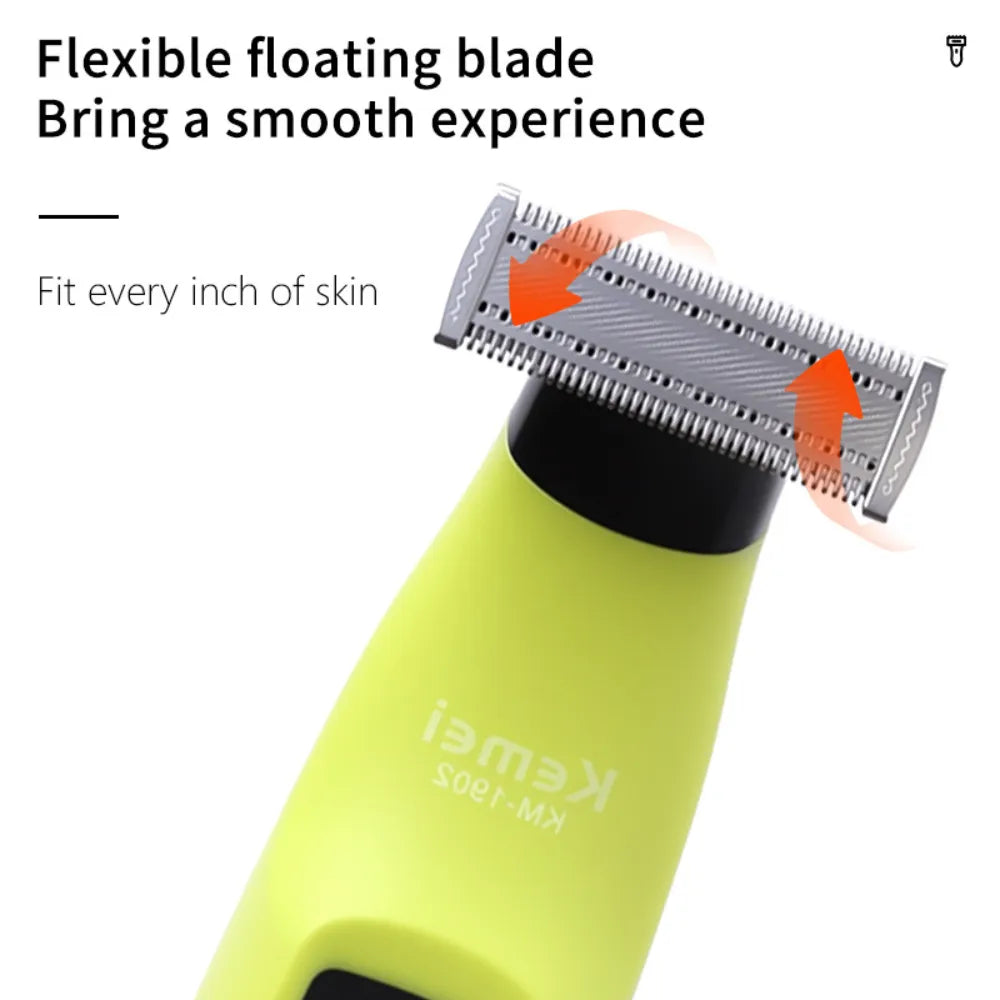 Kemei KM-1902 Cordless Electric Body Shaver with 90 Minutes Battery Life, Type-C Charging, 5 Comb Attachments, IPX7 Waterproof – Green