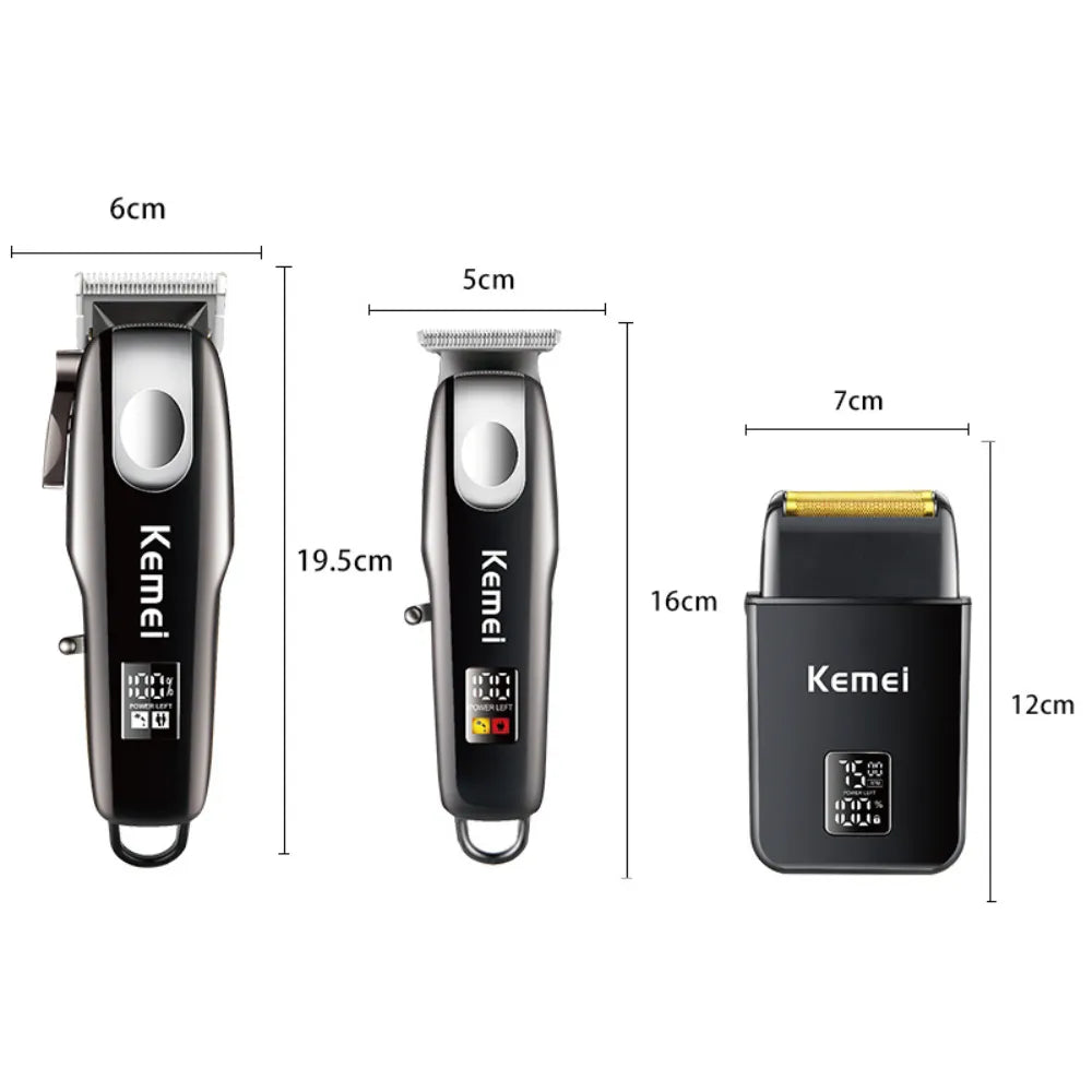 KEMEI KM-8531 Cordless Hair Trimmer & Beard Shaver 3-Piece Barber Kit, Rechargeable Electric Clippers with Precision Blades
