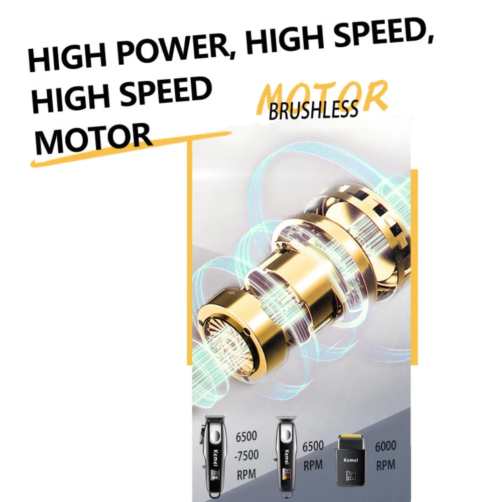 KEMEI KM-8531 Cordless Hair Trimmer & Beard Shaver 3-Piece Barber Kit, Rechargeable Electric Clippers with Precision Blades