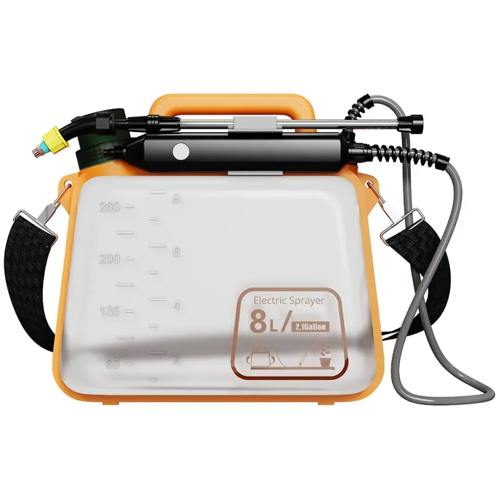 Porodo Lifestyle Aqua Splash Electric Garden Sprayer 8L with Dual Spray Settings, Type-C Rechargeable, 1500mAh Battery, Multi-Nozzle Design – Orange