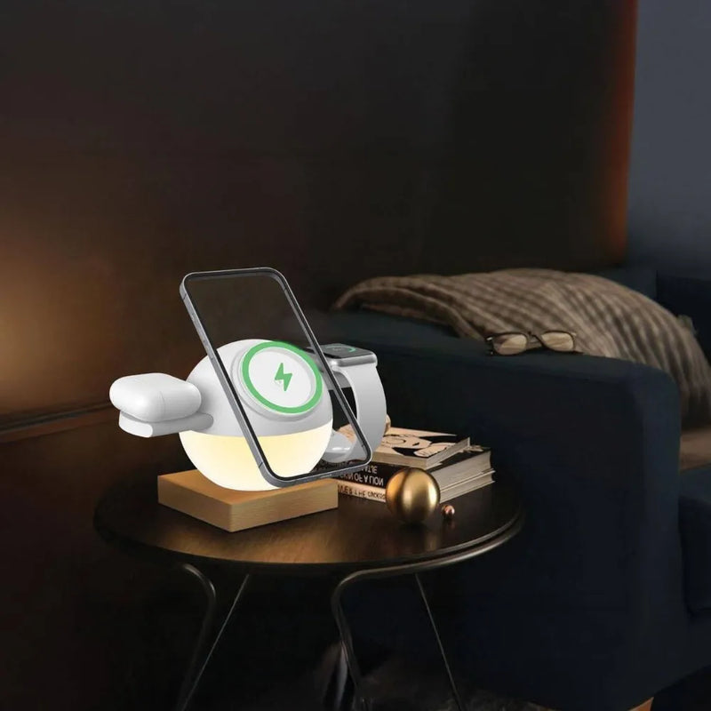 Porodo Orbix 3-In-1 Wireless Charger 15W Magnetic Charging Station with Adjustable Ambient RGB Light, MagSafe Compatible