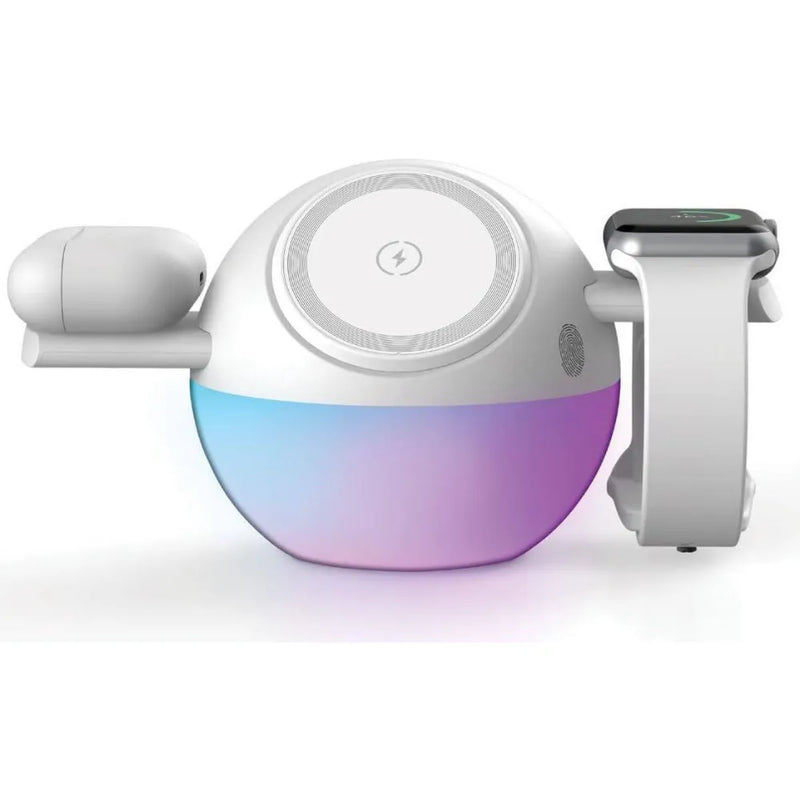 Porodo Orbix 3-In-1 Wireless Charger 15W Magnetic Charging Station with Adjustable Ambient RGB Light, MagSafe Compatible