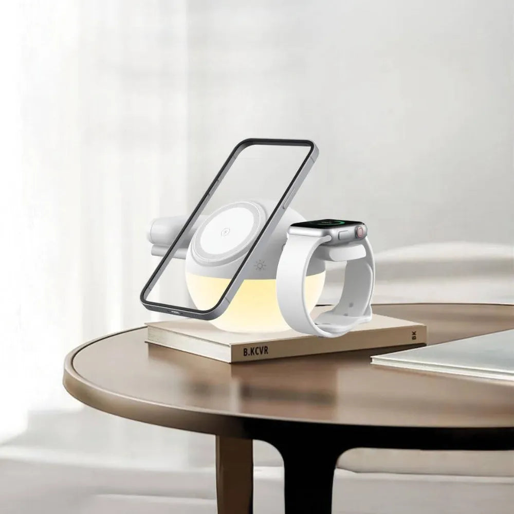Porodo Orbix 3-In-1 Wireless Charger 15W Magnetic Charging Station with Adjustable Ambient RGB Light, MagSafe Compatible