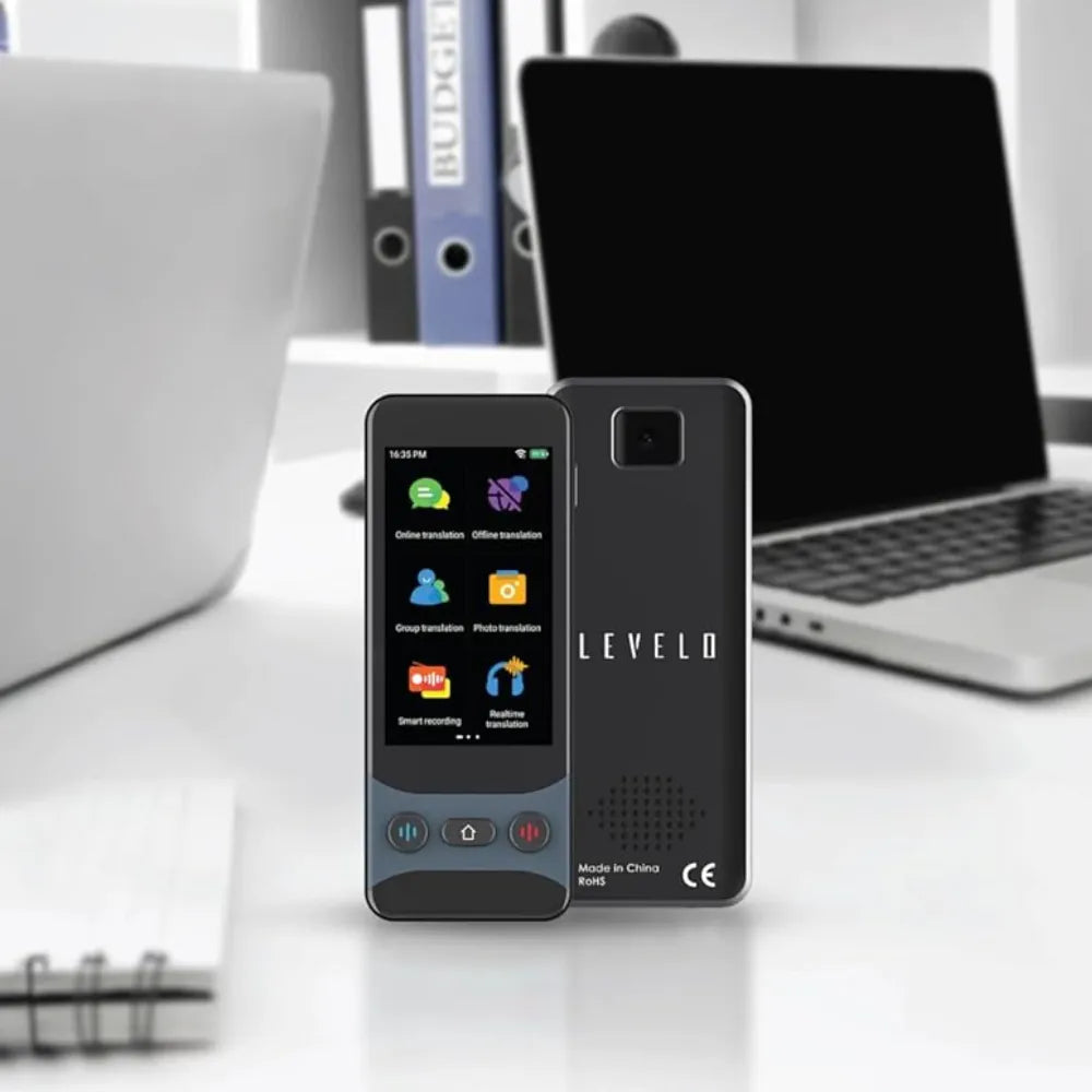 Levelo FluentLink Offline & Online Voice Translator with Built-in ChatGPT, 139 Languages, 0.5s Translation Speed, 1500mAh Battery, 8GB Storage – Gray