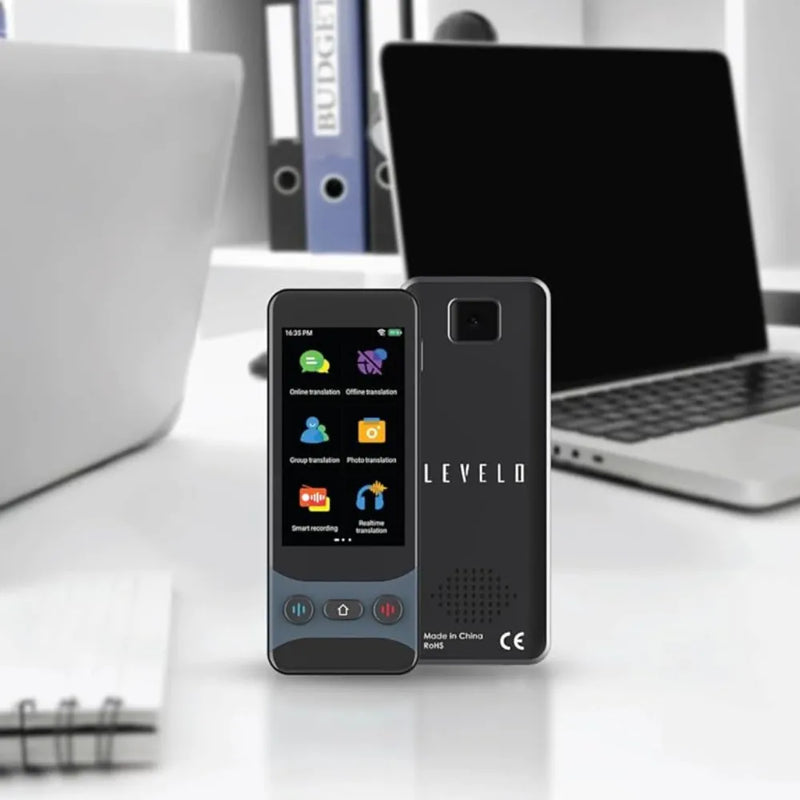 Levelo FluentLink Offline & Online Voice Translator with Built-in ChatGPT, 139 Languages, 0.5s Translation Speed, 1500mAh Battery, 8GB Storage – Gray