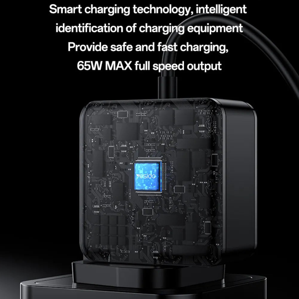 Yesido YC93 Wall Charger Adapter 65W USB-C Fast Charging with 2m Cable, UK Plug, PD/QC Support for Laptop, Tablet & Smartphone
