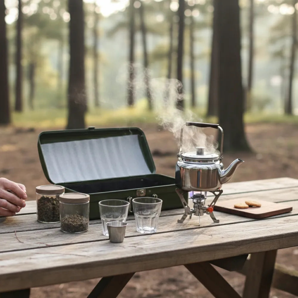 Y-350 Tea Travel Set – Portable Tea Brewing Kit with Latch Closure Storage Box & Compact Outdoor Accessories - Green