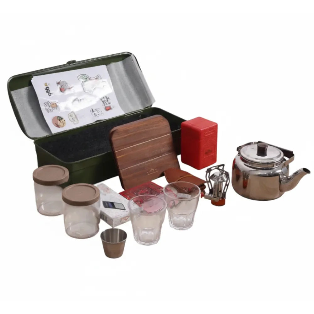 Y-350 Tea Travel Set – Portable Tea Brewing Kit with Latch Closure Storage Box & Compact Outdoor Accessories - Green