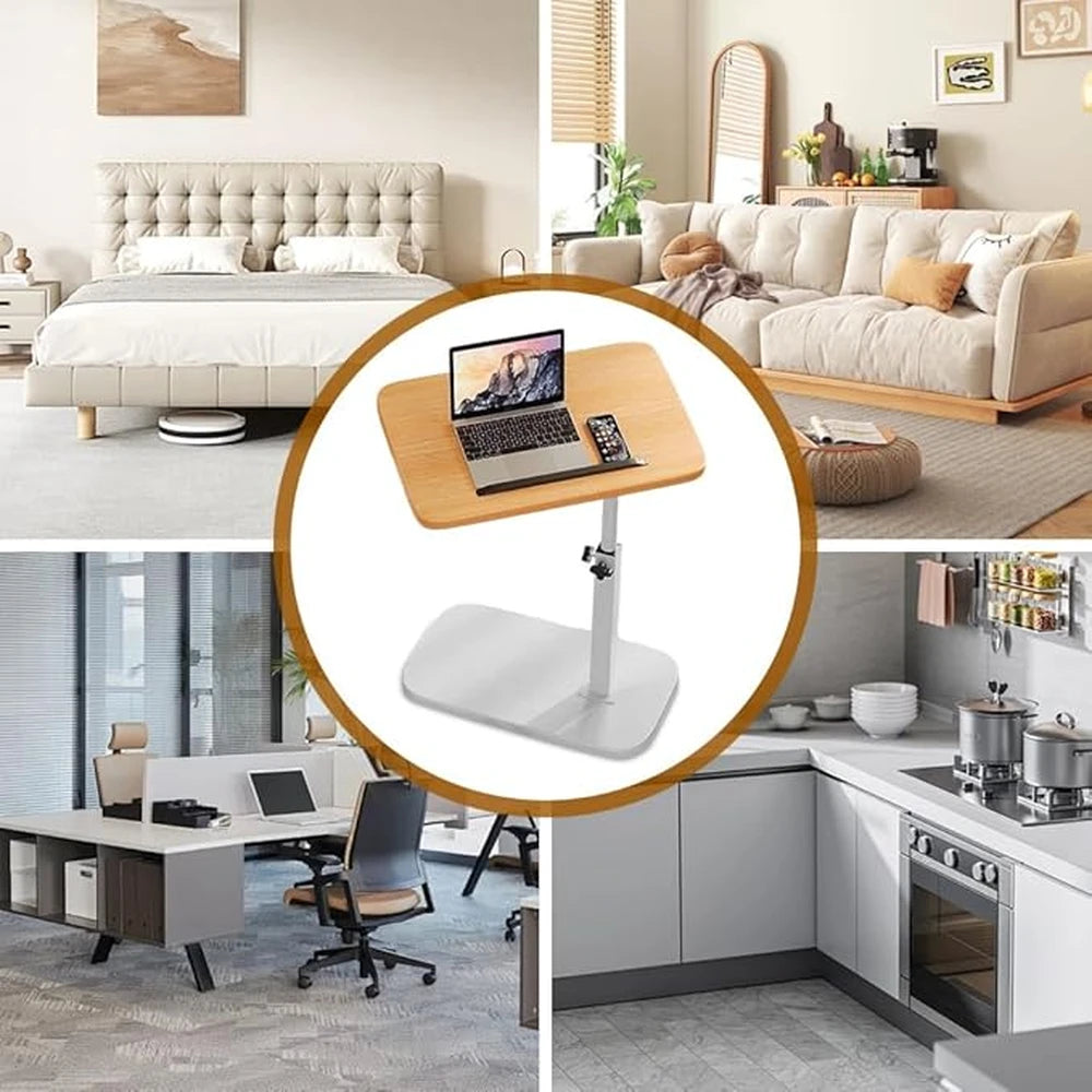 Adjustable Height Desk with 360° Flipping Tabletop – Compact Space-Saving MDF & Metal Laptop Table for Home Office, Gaming, Bedside & Study-White stand