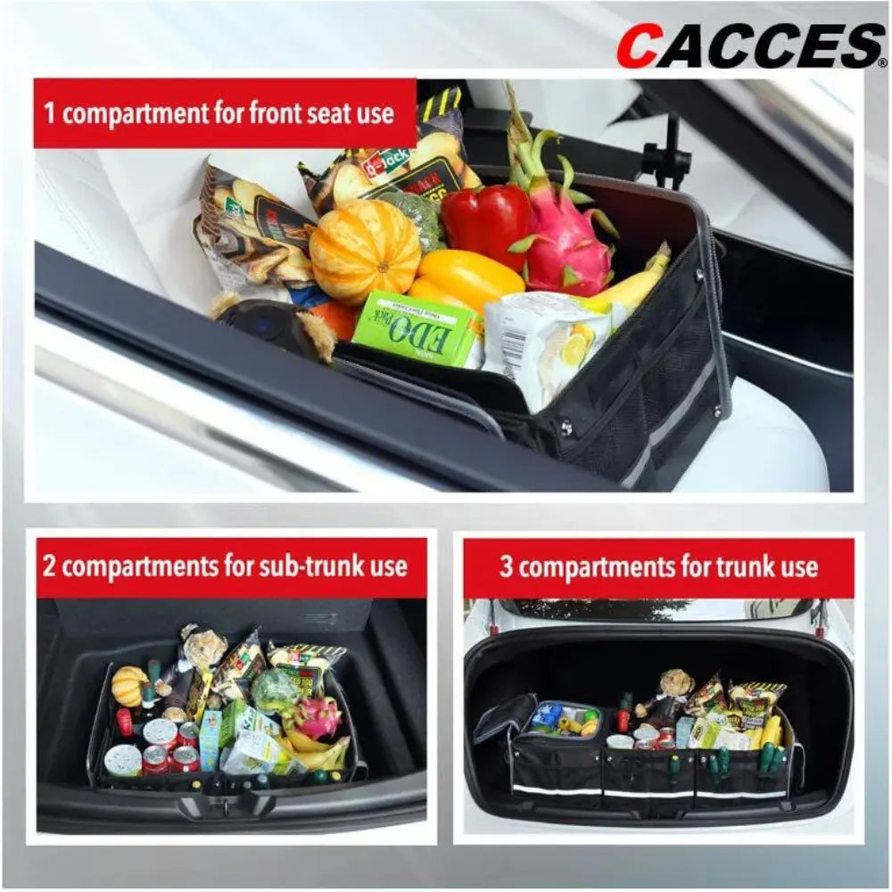 Collapsible Car Trunk Organizer 3-in-1 Multi-Use with Insulated Leakproof Cooler Bag, Waterproof Heavy-Duty Storage – Black