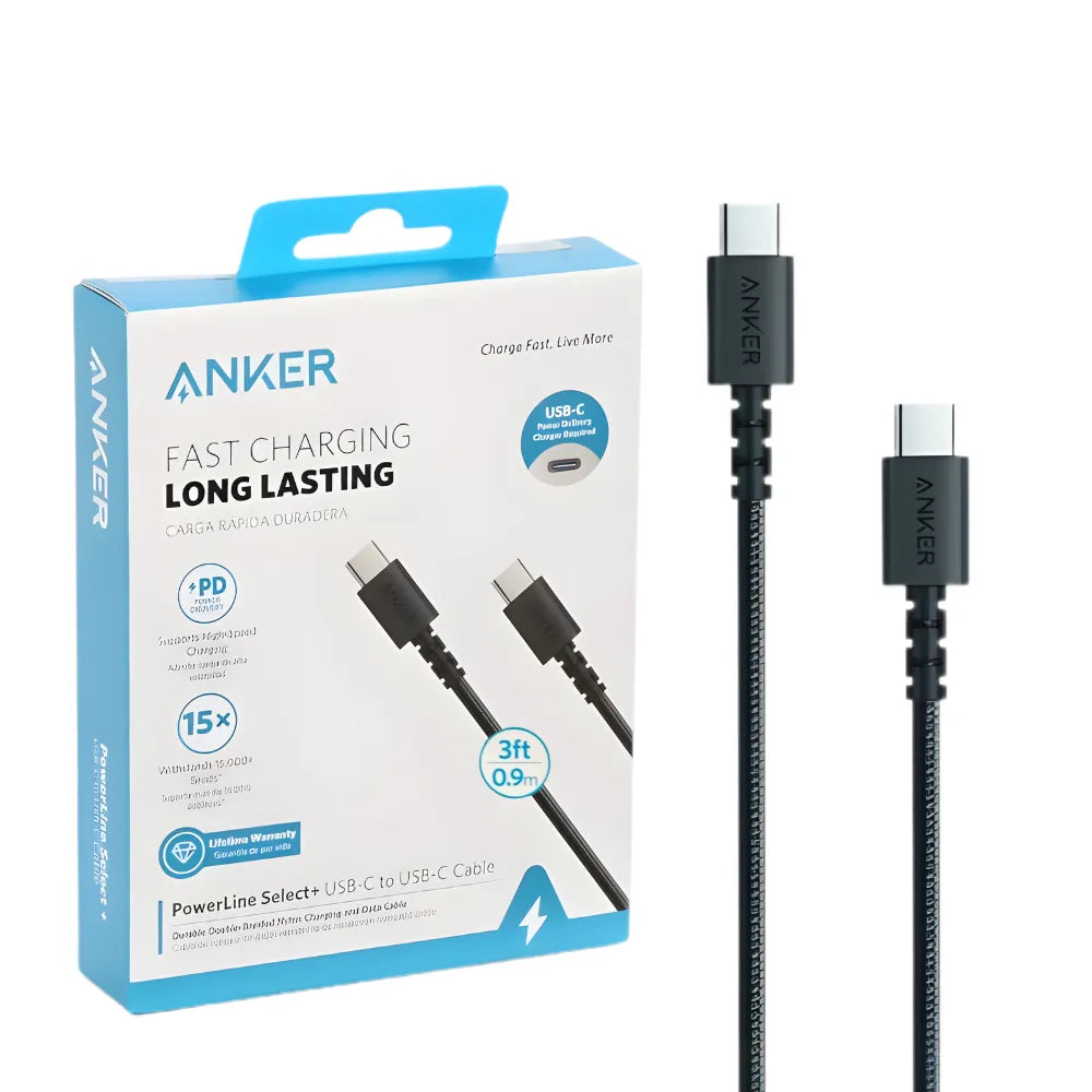 Anker PowerLine Select+ USB-C to USB-C Cable 3ft High-Speed 100W Charging for MacBook, Smartphones, and Tablets