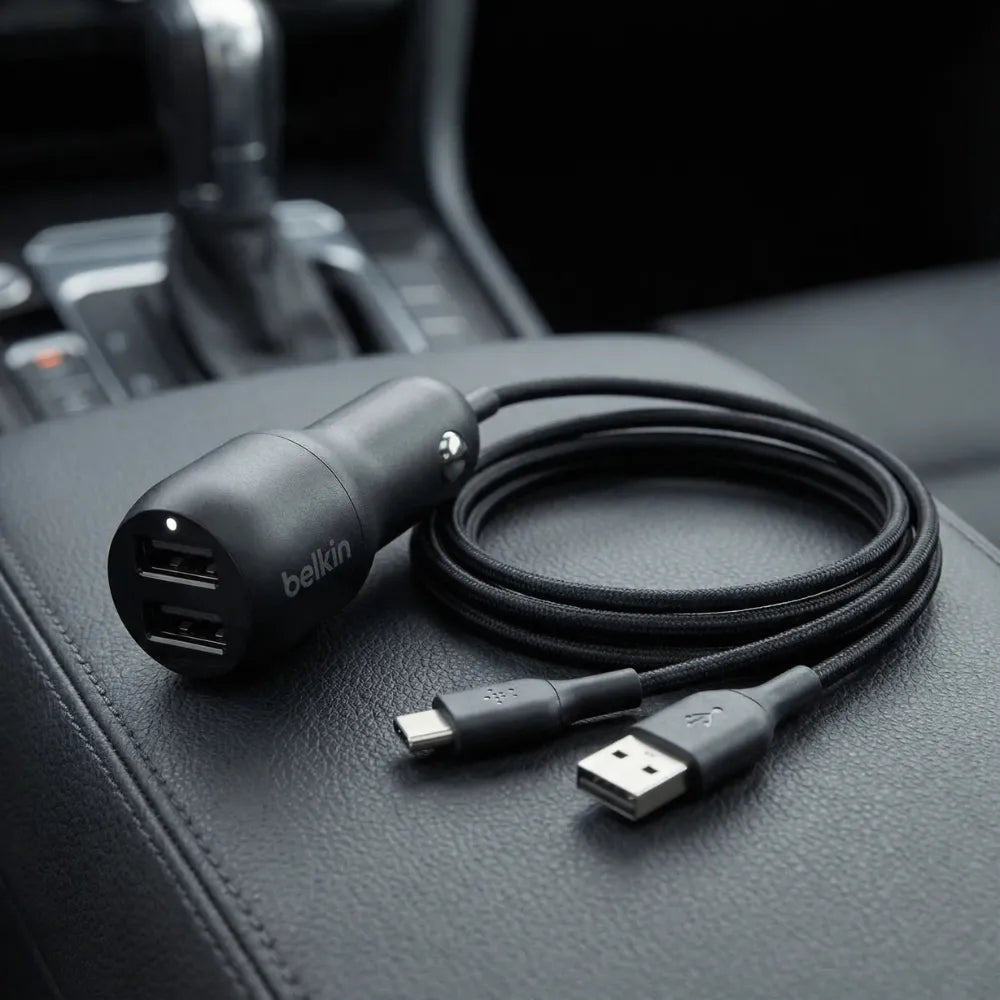 Belkin Dual USB Car Charger 24W Boost Charge 2-Port USB-A for iPhone, Android, Tablets, and More – Black