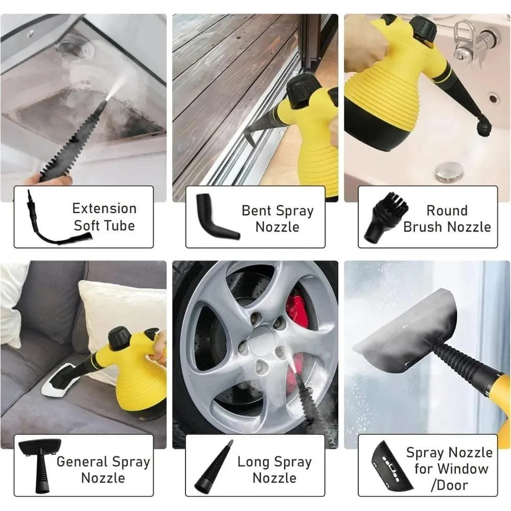 DENX Handheld Steam Cleaner 1200W with 300kPa Pressure, 350ml Water Tank, 6 Attachments for Multi-Surface Cleaning