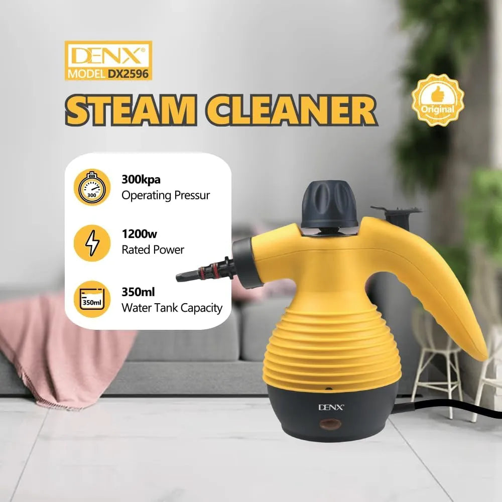 DENX Handheld Steam Cleaner 1200W with 300kPa Pressure, 350ml Water Tank, 6 Attachments for Multi-Surface Cleaning