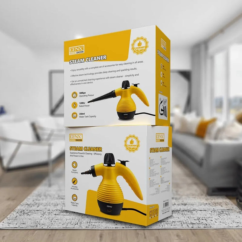 DENX Handheld Steam Cleaner 1200W with 300kPa Pressure, 350ml Water Tank, 6 Attachments for Multi-Surface Cleaning