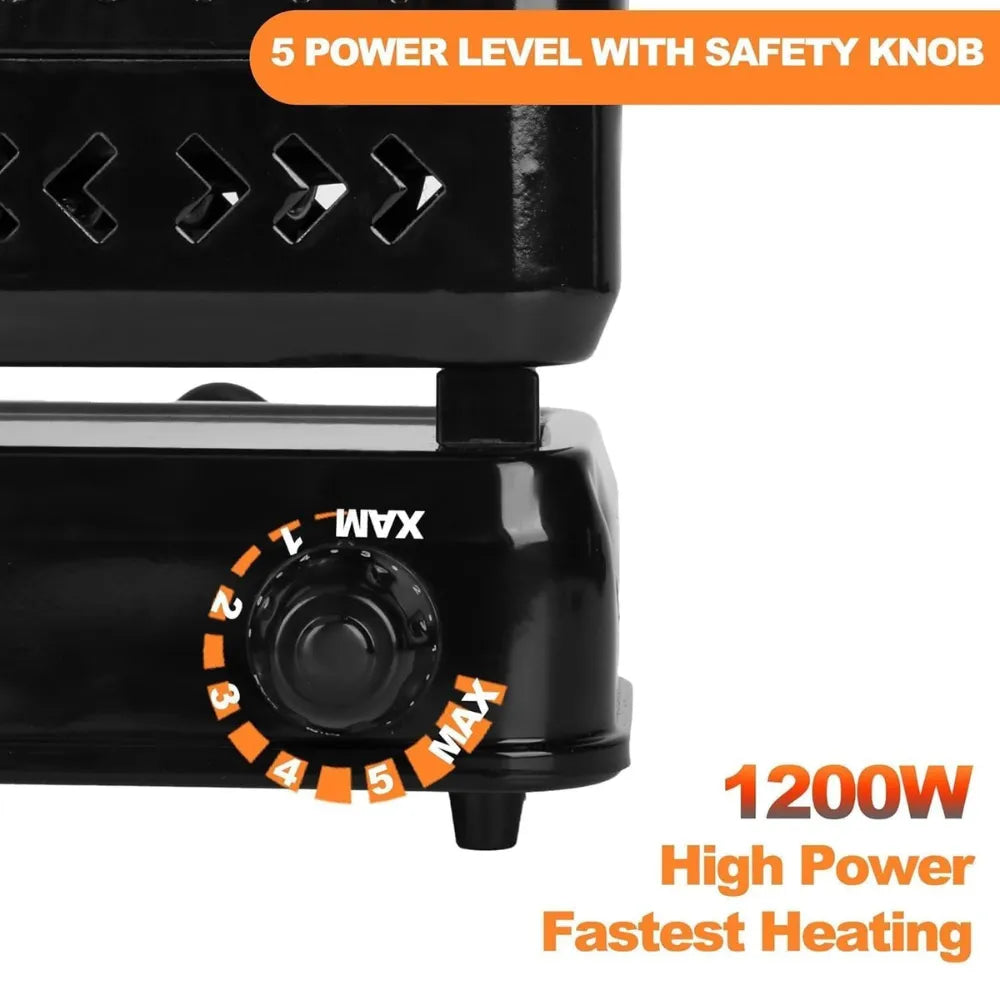 DENX DX2597 Electric Cooking Plate 1200W with Dual Heating Zones, 5-Level Temperature Control, Portable Electric Stove for Home & Travel