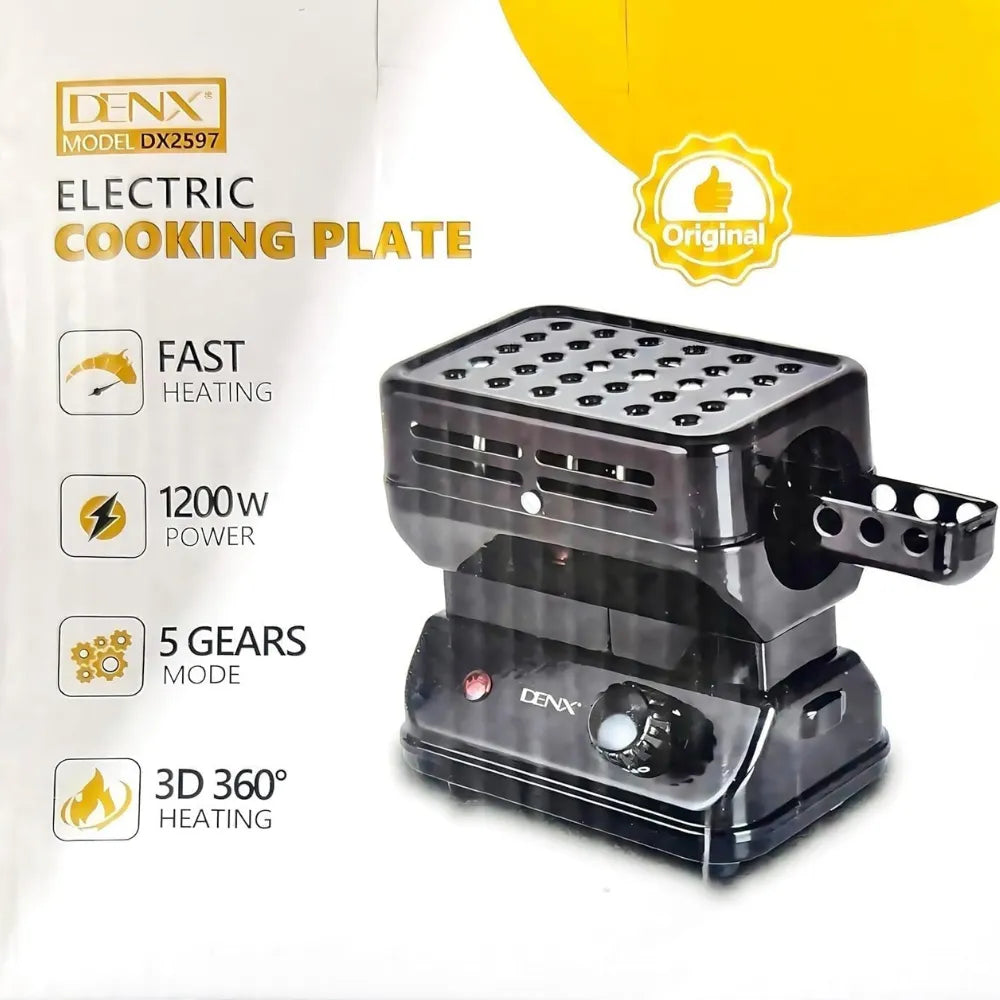 DENX DX2597 Electric Cooking Plate 1200W with Dual Heating Zones, 5-Level Temperature Control, Portable Electric Stove for Home & Travel