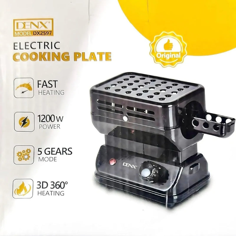 DENX DX2597 Electric Cooking Plate 1200W with Dual Heating Zones, 5-Level Temperature Control, Portable Electric Stove for Home & Travel