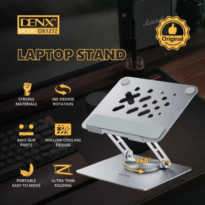 DENX DX1272 Adjustable Laptop Stand with 360° Rotation, Anti-Slip Base, Foldable Aluminum Cooling Stand for Laptops & Tablets