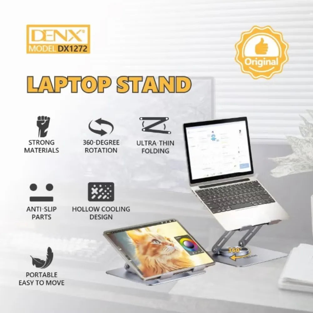 DENX DX1272 Adjustable Laptop Stand with 360° Rotation, Anti-Slip Base, Foldable Aluminum Cooling Stand for Laptops & Tablets