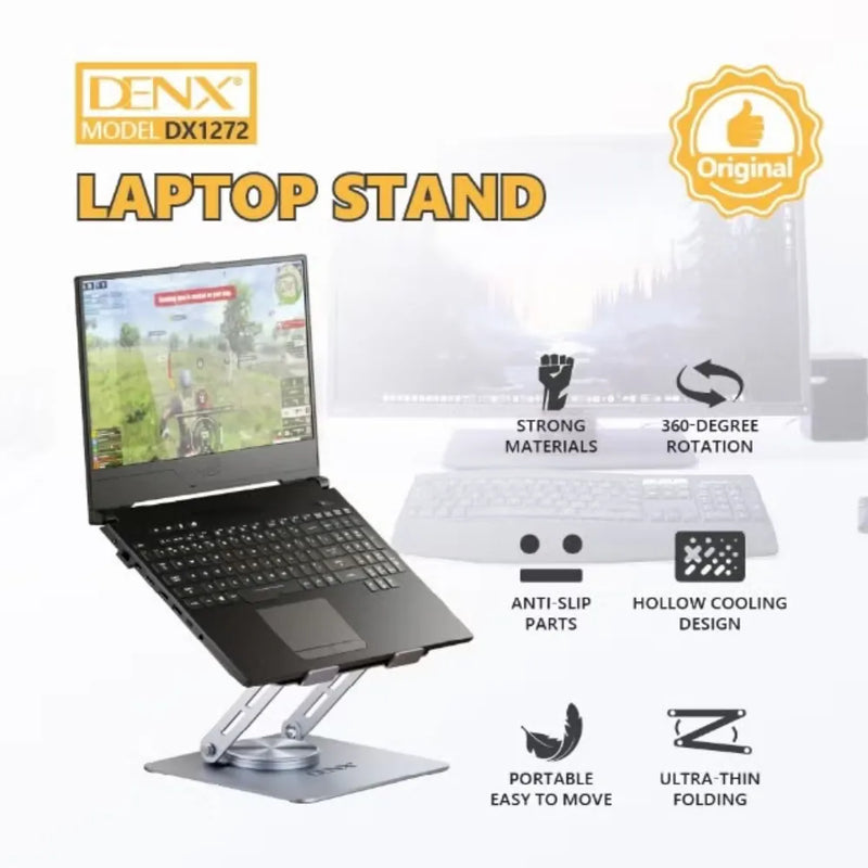 DENX DX1272 Adjustable Laptop Stand with 360° Rotation, Anti-Slip Base, Foldable Aluminum Cooling Stand for Laptops & Tablets